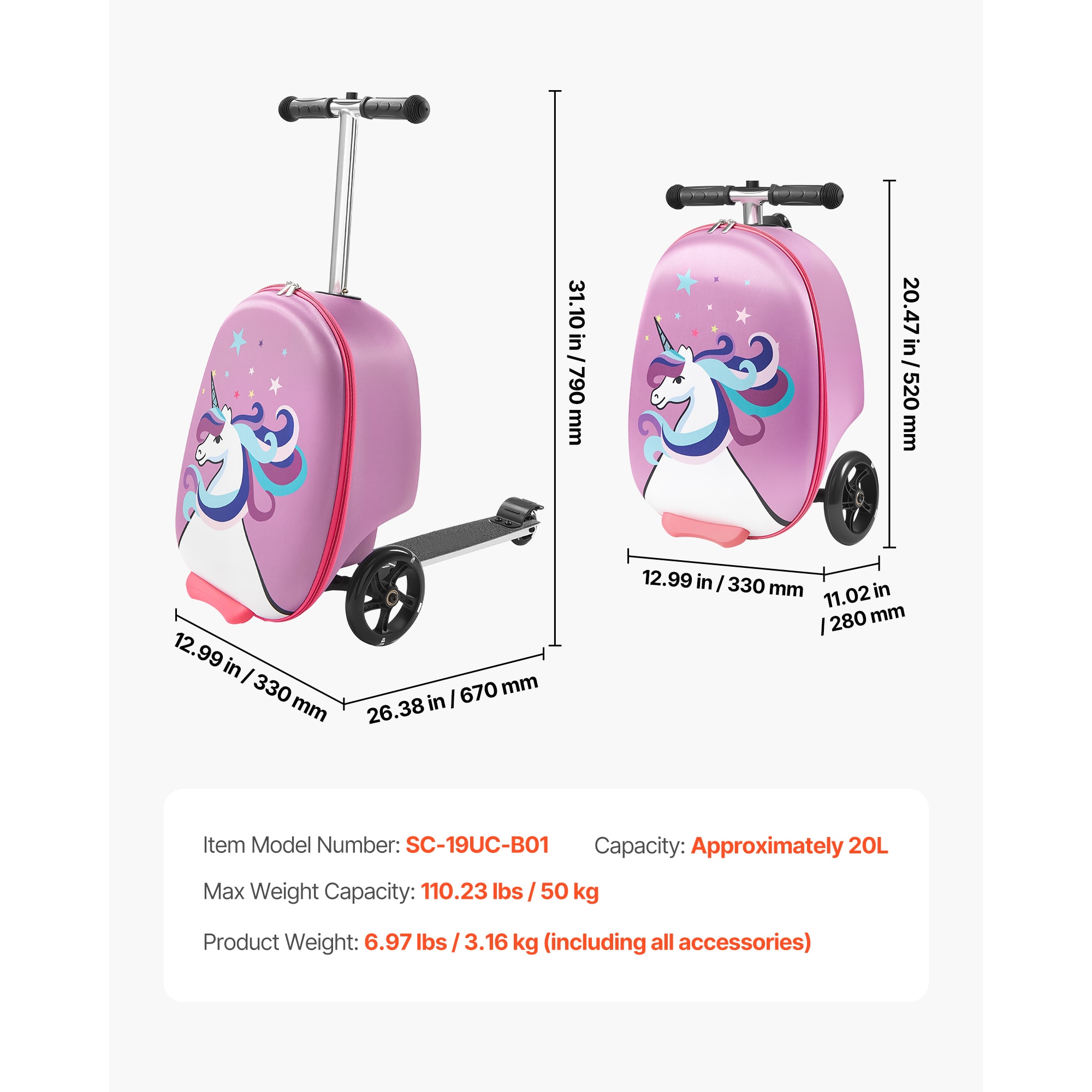 Kids Scooter Luggage Ride-on Suitcase With Flash Wheels Purple_voghion.com